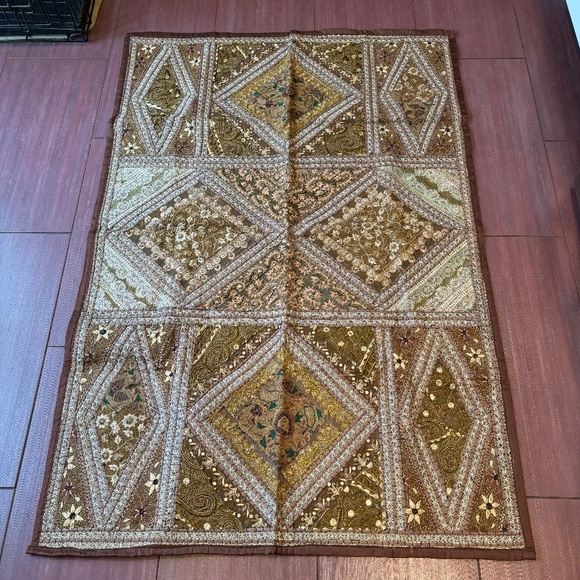 Hand embroidered and beaded tapestry wall hanging